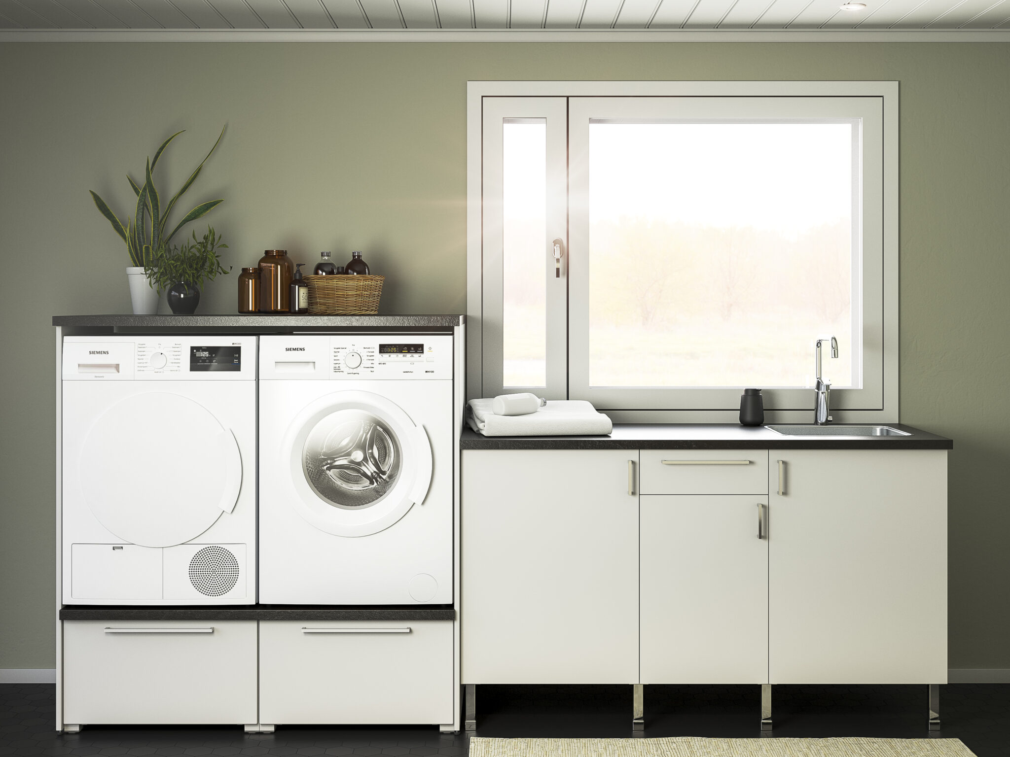 Tvättmaskinsskåp och skåp för tvättmaskin och torktumlare