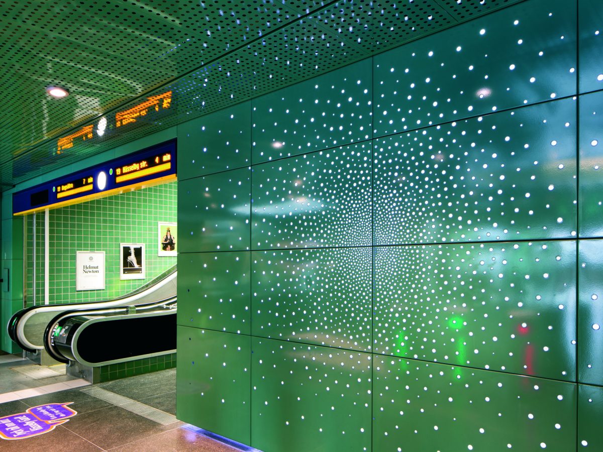 Hässelbygård, Stockholm, perforerade emaljpaneler