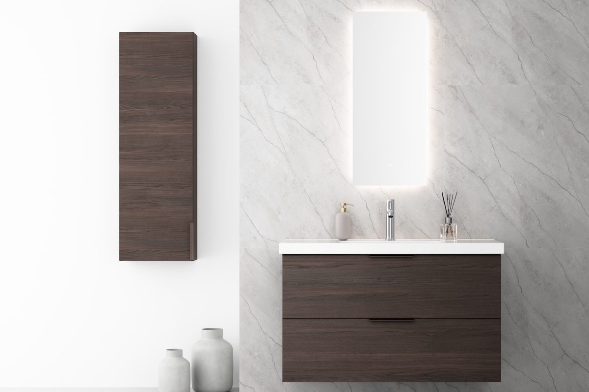 TEMAL kylpyhuone, Stella, skandinaavinen kylpyhuone TEMAL kylpyhuone, Stella, skandinaavinen kylpyhuone, allaskaappi, valopeili, puolikorkea kaappi